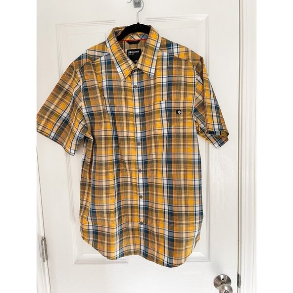NWT Marmot Lykken Plaid Short-Sleeve Performance Woven Shirt - Solar - Picture 2 of 6